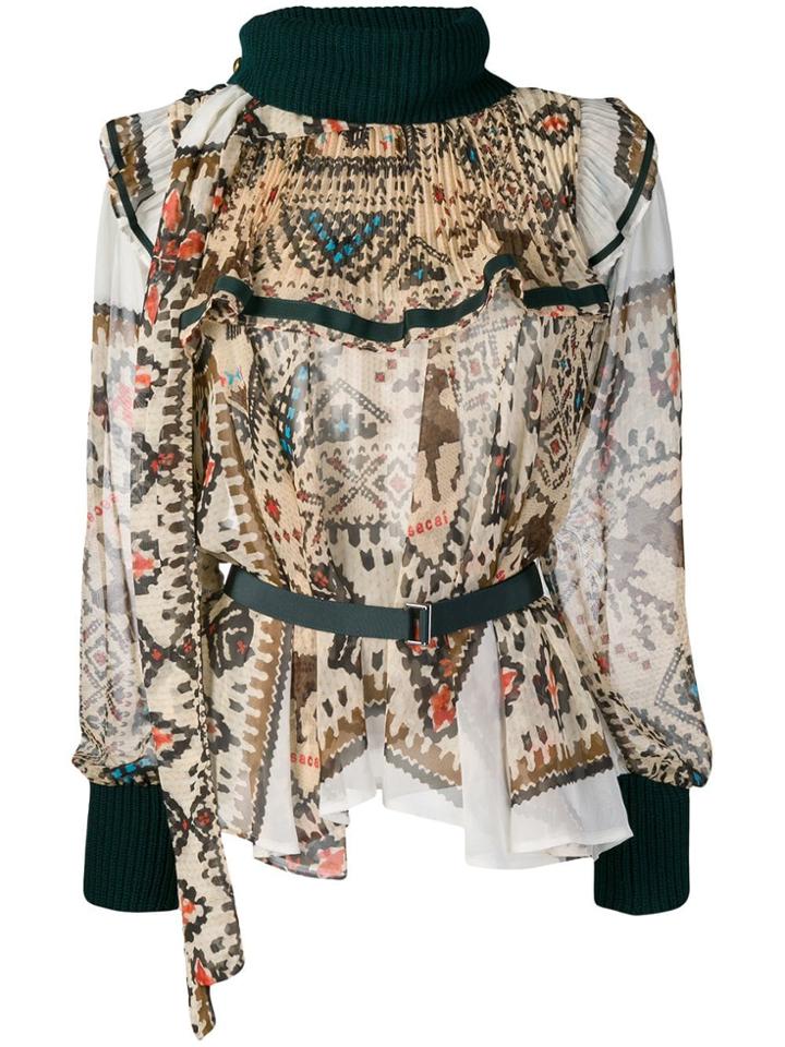 Sacai Printed Ruffle Trim Blouse - Neutrals