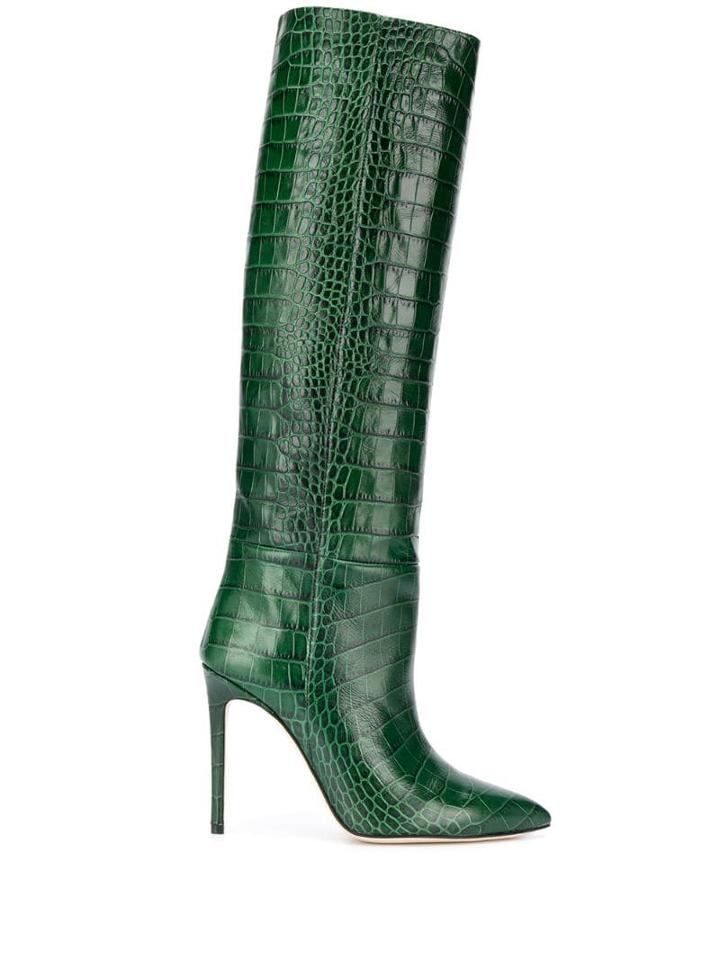 Paris Texas Crocodile Printed Knee High Boots - Green