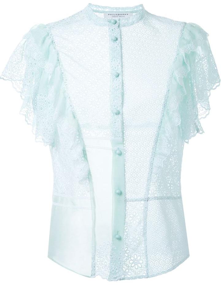 Philosophy Di Lorenzo Serafini Broderie Anglaise Shirt, Women's, Size: 44, Green, Cotton/polyester