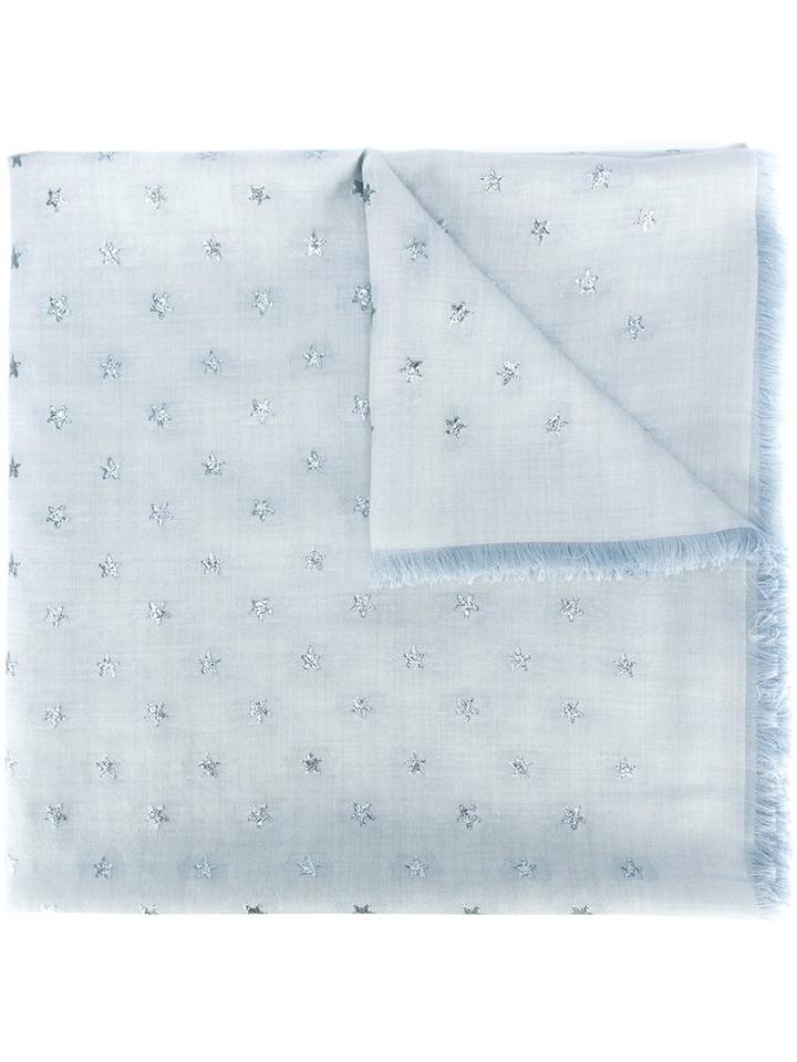 Valentino Stars Embroidered Scarf, Women's, Blue, Silk/polyester/cashmere/wool