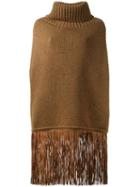 Agnona Cashmere Fringed Jumper, Women's, Size: Large, Brown, Lamb Skin/cashmere