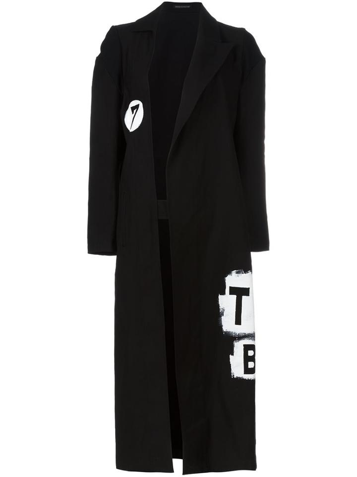 Yohji Yamamoto Multi-print Long Coat, Women's, Size: Ii, Black, Cotton/wool/polyurethane