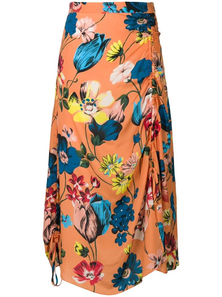 House Of Holland Floral Print Draped Skirt - Yellow & Orange