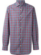 Kiton Plaid Button Down Shirt, Men's, Size: 38, Blue, Cotton