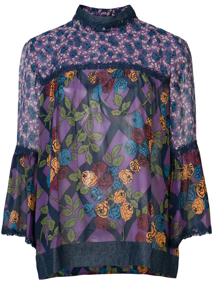 Anna Sui Floral Print Blouse - Pink & Purple