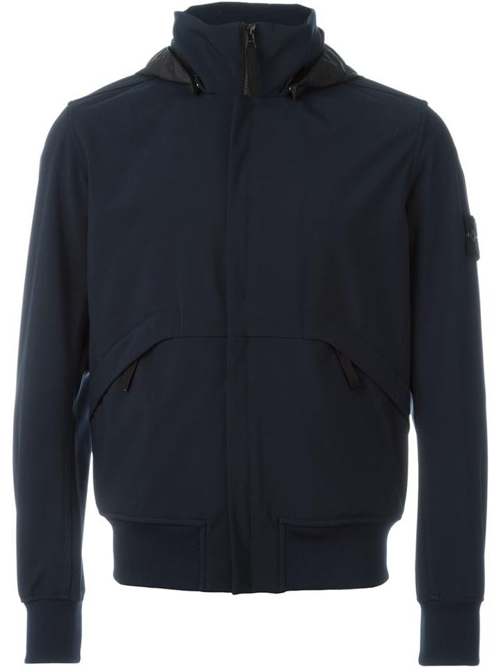 Stone Island Hooded Zip Jacket, Men's, Size: Xl, Blue, Polyester/spandex/elastane/polyurethane Resin