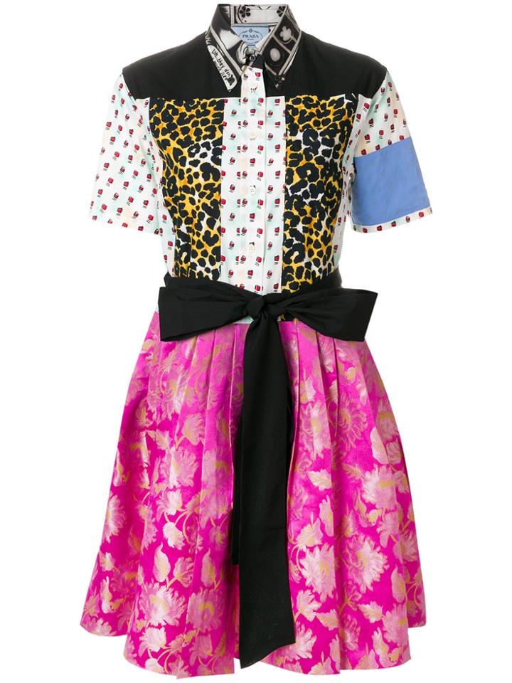 Prada Multiprint Pleated Shirt Dress - Multicolour