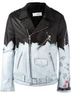 Faith Connexion Painted Biker Jacket, Men's, Size: Medium, Black, Calf Leather/acetate/polyester