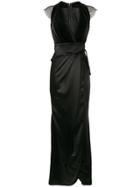 Talbot Runhof Contrast Material Lace Detail Evening Dress - Black