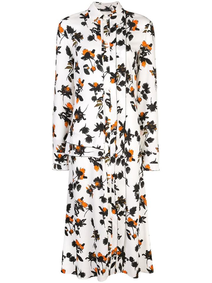Derek Lam Floating Floral Long Sleeve Maxi Shirt Dress With Pleats -
