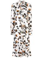 Derek Lam Floating Floral Long Sleeve Maxi Shirt Dress With Pleats -