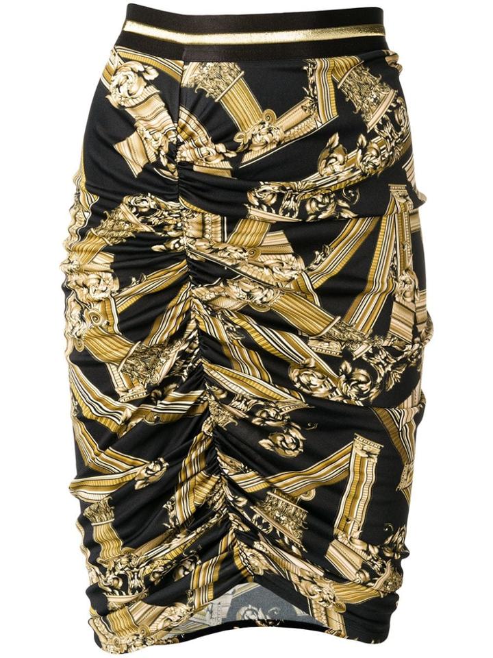 Versace Jeans Ruched Printed Pencil Skirt - Black