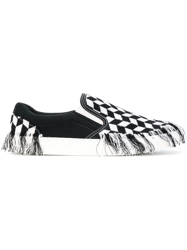 Doublet Fringed Checkered Slip On Sneakers - Black