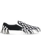 Doublet Fringed Checkered Slip On Sneakers - Black