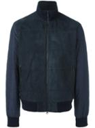 Z Zegna Front Panel Padded Jacket, Men's, Size: Medium, Blue, Lamb Nubuck Leather/polyamide/wool/polyester