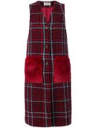 Ki6 Checked Fur Pocket Waistcoat - Red