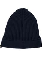 11 By Boris Bidjan Saberi Logo Embroidered Ribbed Beanie, Adult Unisex, Blue, Cotton