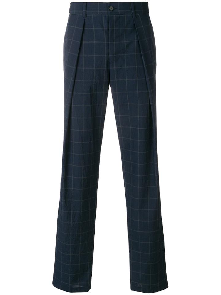 Emporio Armani Pleated Checked Trousers - Blue