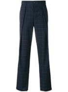 Emporio Armani Pleated Checked Trousers - Blue