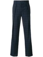 Emporio Armani Pleated Checked Trousers - Blue