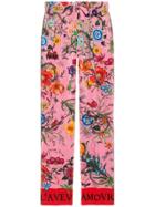 Gucci Silk Flora Snake Print Pants - Pink & Purple