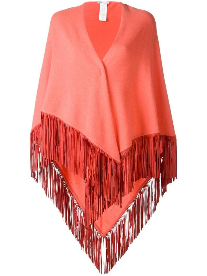 Agnona Fringed Knitted Poncho, Women's, Yellow/orange, Cashmere/lamb Skin