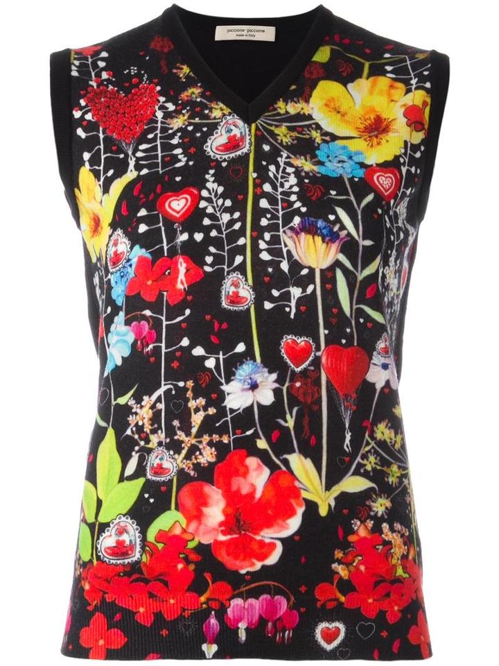 Piccione. Piccione Printed Knit Tank Top, Women's, Size: 40, Black, Virgin Wool