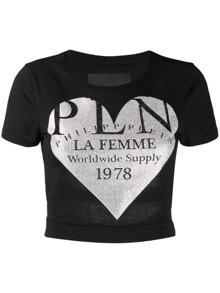 Philipp Plein Heart Print Crop Top - Black