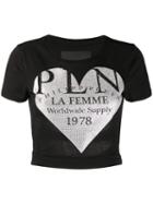 Philipp Plein Heart Print Crop Top - Black