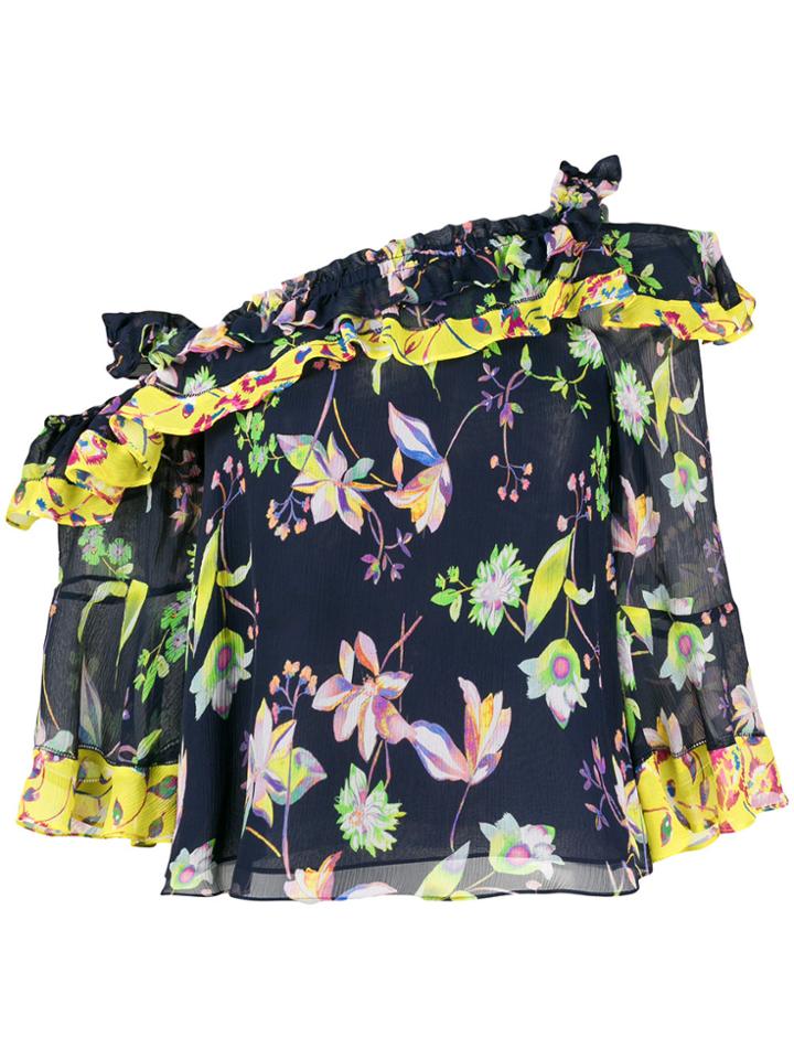 Tanya Taylor Floral Print Asymmetric Blouse - Blue