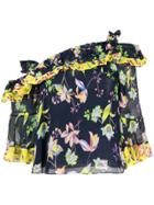 Tanya Taylor Floral Print Asymmetric Blouse - Blue
