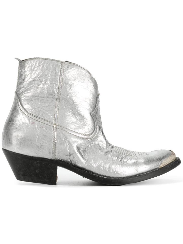 Golden Goose Gold And Silver Metallic Young Leather Cowboy Boots