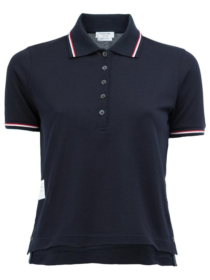 Thom Browne Cropped Polo Shirt, Women's, Size: 40, Blue, Cotton