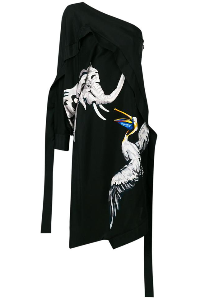 Krizia Asymmetric Animal Print Dress - Black