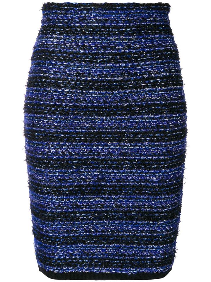 Balmain Striped Tweed Pencil Skirt - Blue