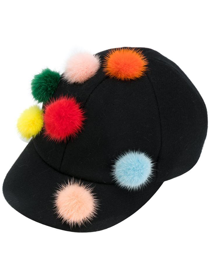 Fendi Pom Pom Baseball Cap - Black