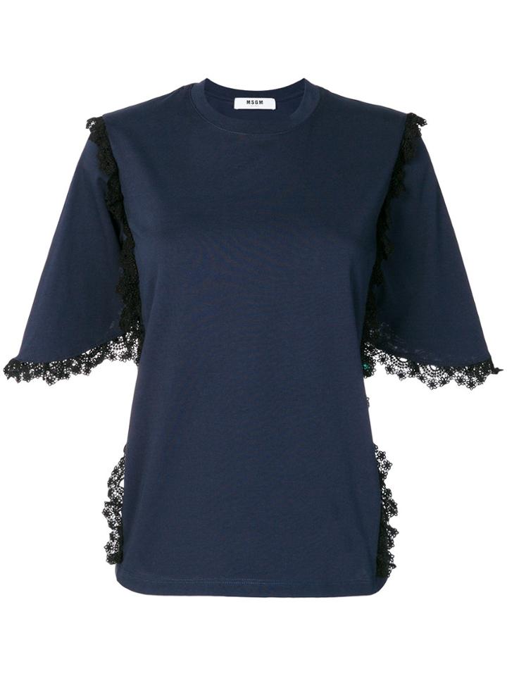 Msgm Lace Trim T-shirt - Blue