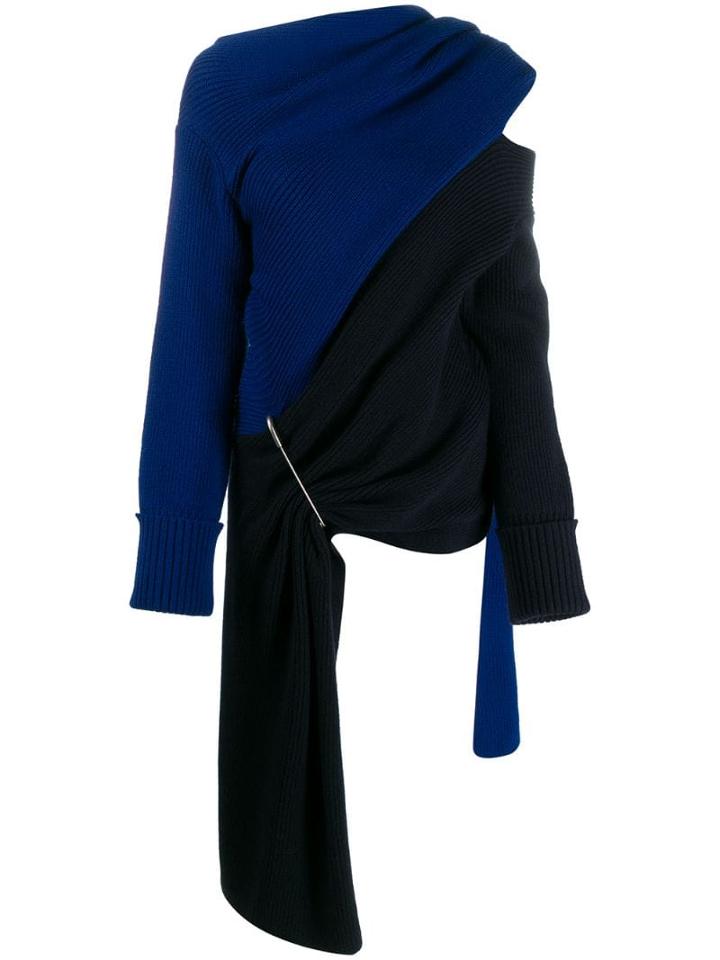 Monse Scarf-neck Asymmetric Knit Top - Blue