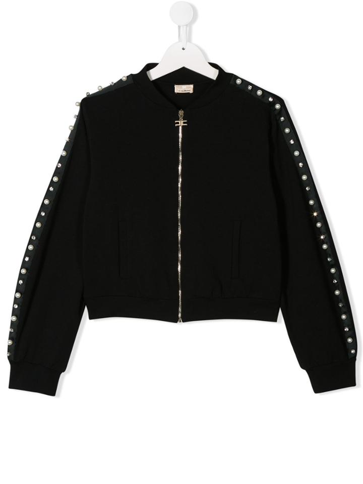Elisabetta Franchi La Mia Bambina Pearl Crystal Embellished Bomber