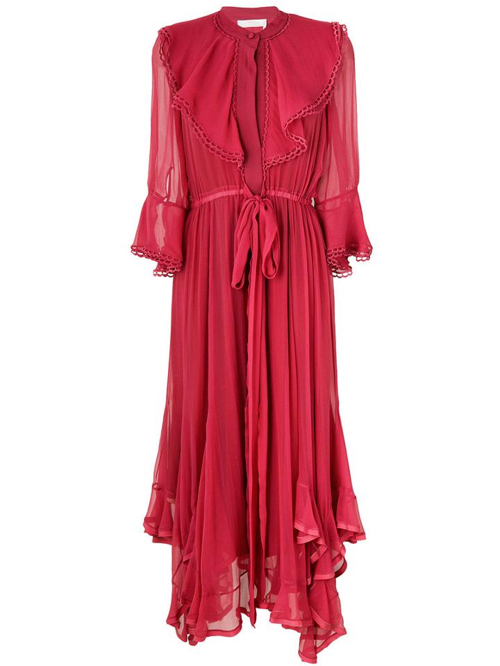 Chloé - Layered Ruffled Dress - Women - Silk/cotton/polyester - 38, Red, Silk/cotton/polyester