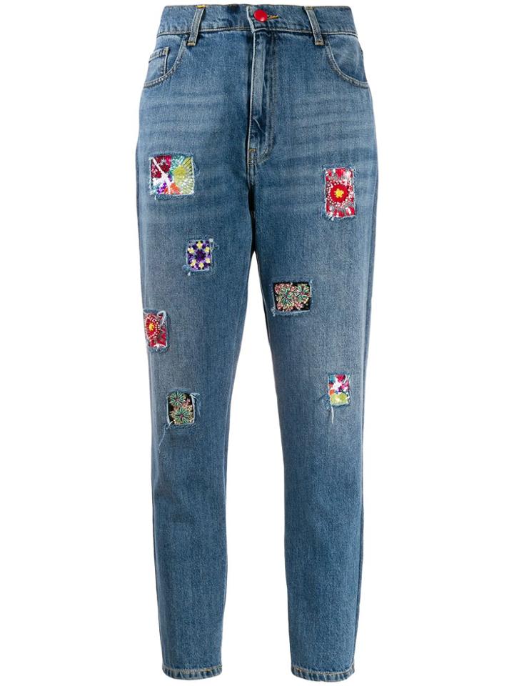 History Repeats Beaded-patch High-rise Slim Jeans - Blue