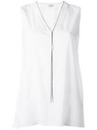 Brunello Cucinelli - V-neck Tank Top - Women - Silk/spandex/elastane/brass - S, White, Silk/spandex/elastane/brass