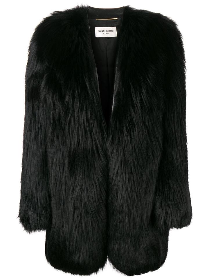 Saint Laurent Oversized Fur Coat - Black