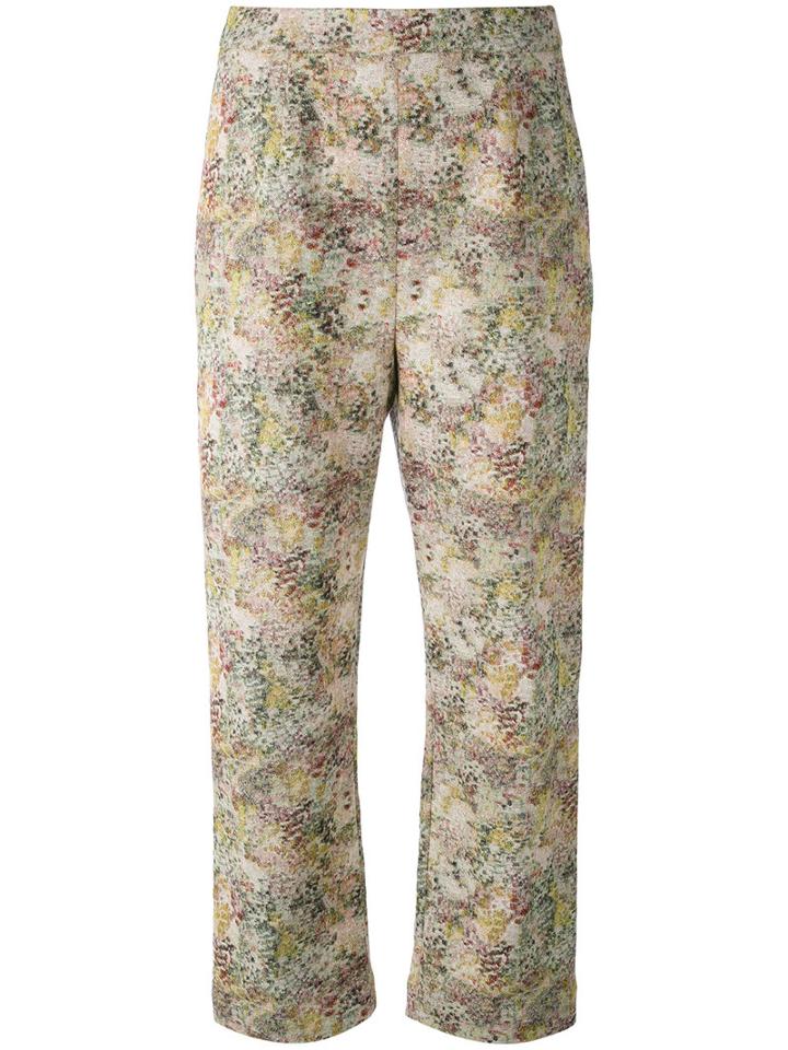 Isa Arfen - Abstract Print Cropped Trousers - Women - Cotton/linen/flax/spandex/elastane - 6, Nude/neutrals, Cotton/linen/flax/spandex/elastane