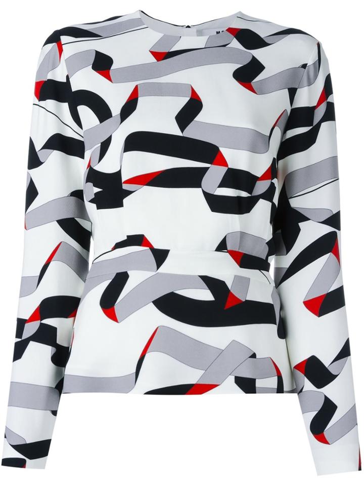 Msgm Printed Ribbon Design Blouse - White
