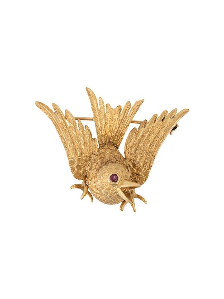 Katheleys Pre-owned 1960s Bird Brooch - Gold/rubis