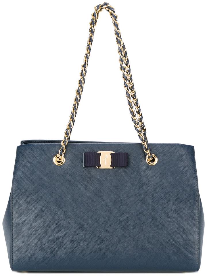 Salvatore Ferragamo Logo Tote Bag, Women's, Blue, Leather