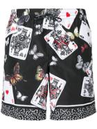 Dolce & Gabbana Playing Cards And Butterfly Print Swim Shorts - Black