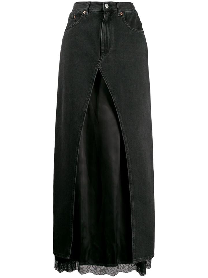 Mm6 Maison Margiela Satin Insert Denim Skirt - Black