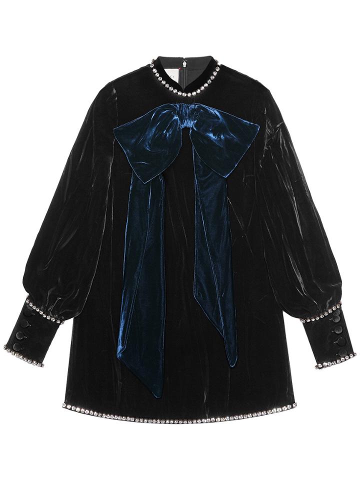 Gucci Jeweled Trim Velvet Top - Blue